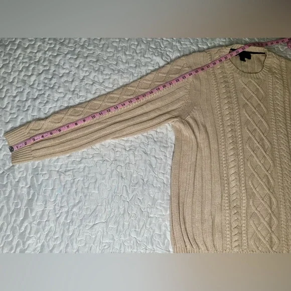 Tasso Elba Men Beige Cable Knit Sweater 100% Cotton Vintage-Inspired Pullover L - Picture 11 of 12